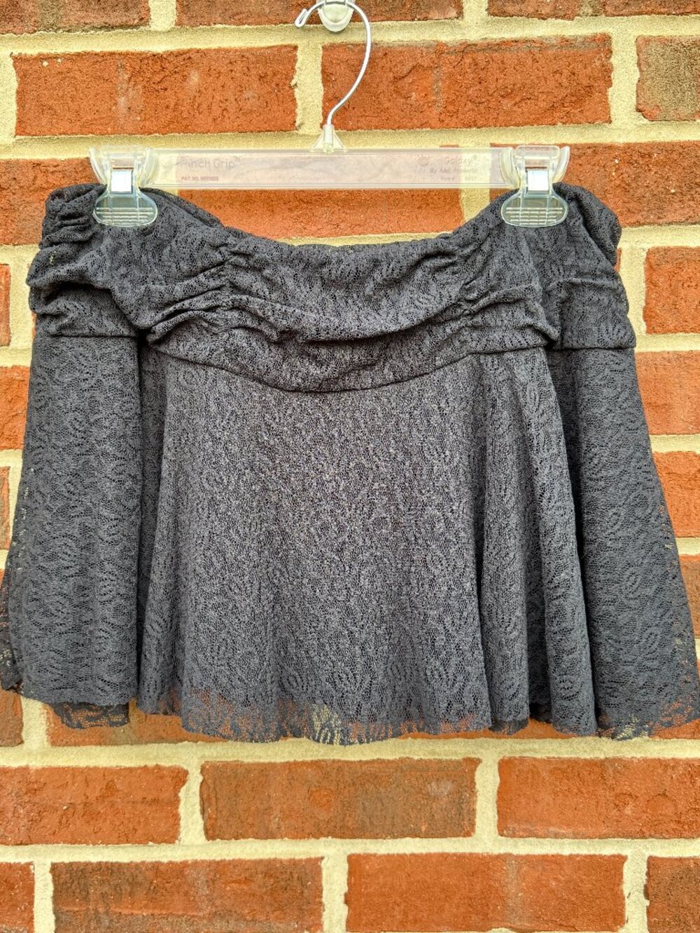 VTG Y2K Wet Seal Black Lace Micro Mini Skirt Ruched Drop Waist Whimsigoth